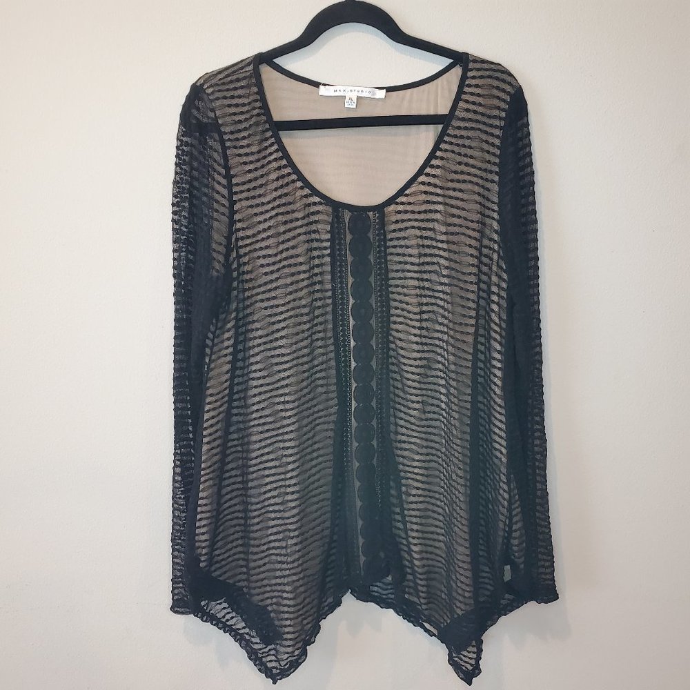 Max Studio black lace overlay shirt sheer XL